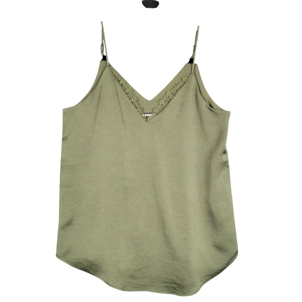 EXPRESS Green Satin Lace Trim Cami Whimsigoth Fairy Grunge Camisole SIZE XS